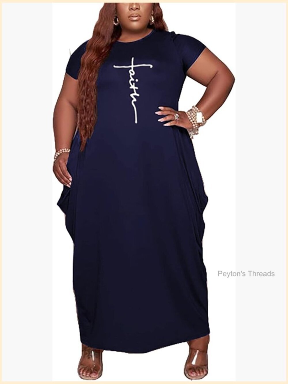 Plus Size Maxi Dress with Pockets Short Sleeve Loose Beach Dress